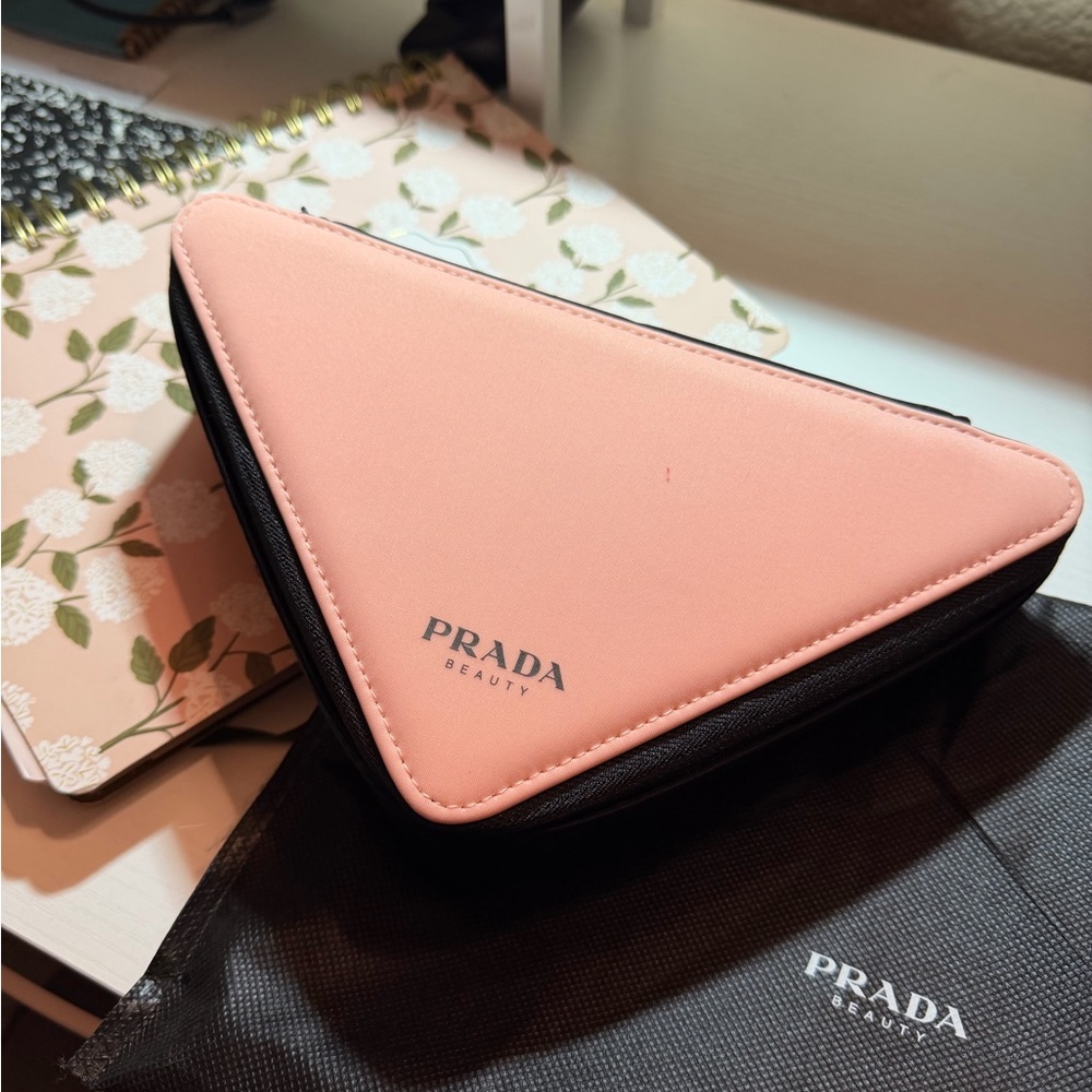 Prada Beauty Pink and Black Triangle Cosmetic Case